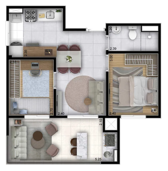 Planta do Sphera Panamby Urban em Panamby — 2 dormitórios, 48,35 m²