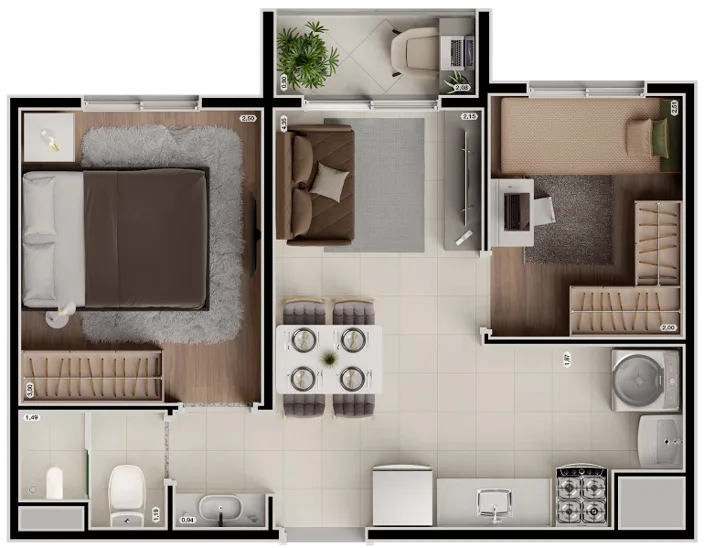 Planta do Start Butantã em Butantã — 2 dormitórios, 35 m²