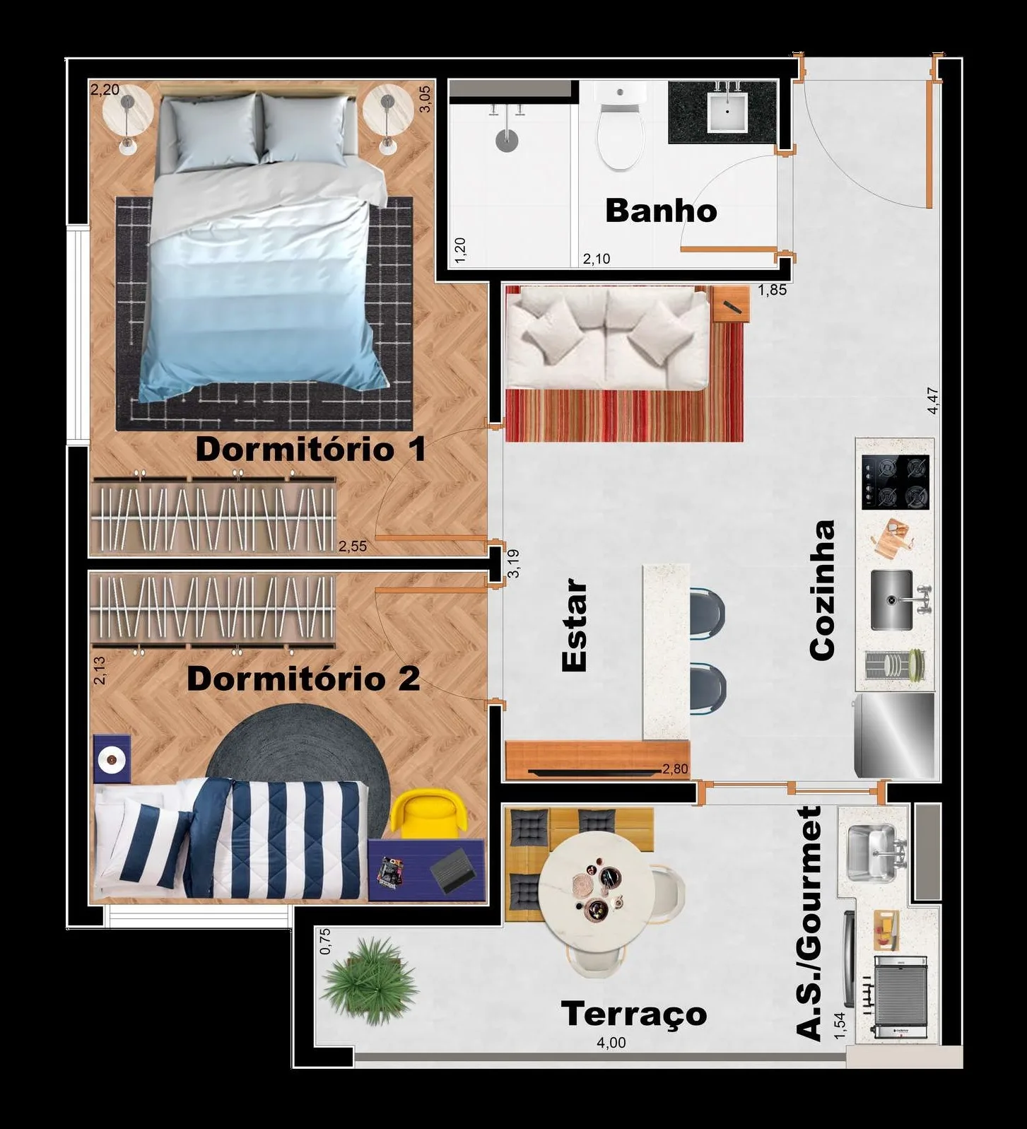 Planta do Station Garden em Vila Ré — 2 dormitórios, 35,26 m²