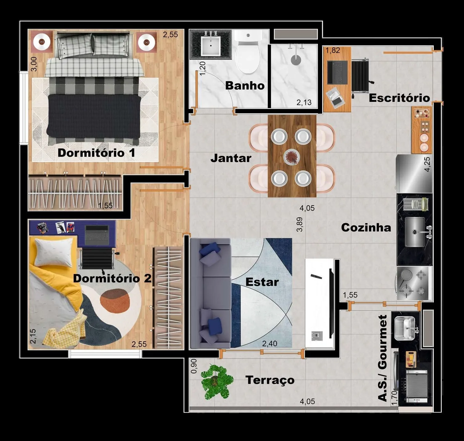 Planta do Station Garden em Vila Ré — 2 dormitórios, 41,58 m²