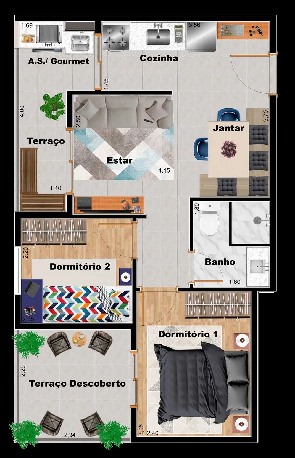 Planta do Station Garden em Vila Ré — 2 dormitórios, 41,76 m²