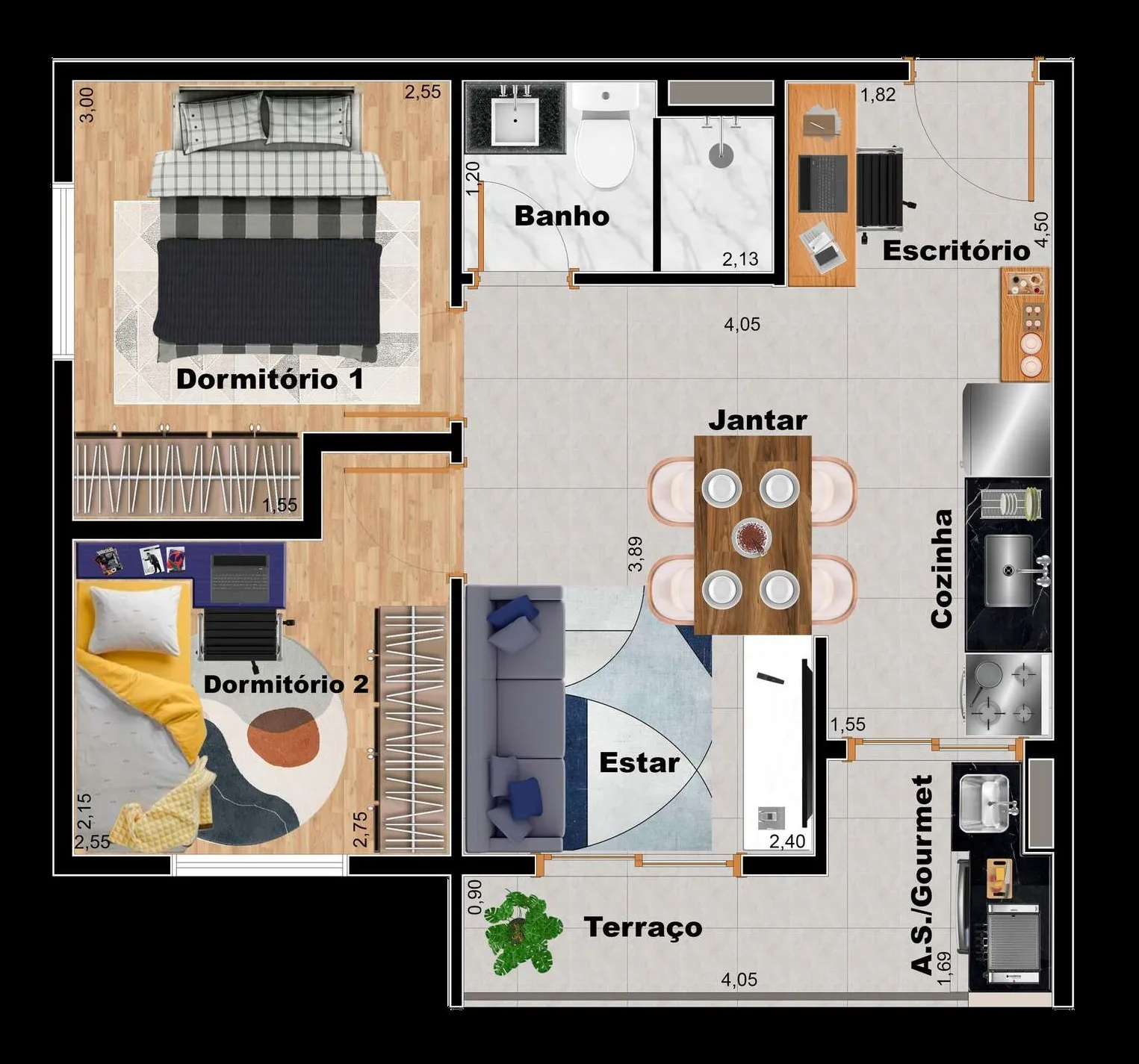 Planta do Station Garden em Vila Ré — 2 dormitórios, 42,07 m²
