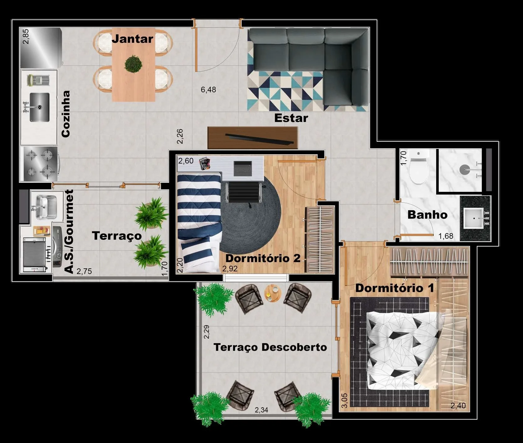 Planta do Station Garden em Vila Ré — 2 dormitórios – 43,42 m²