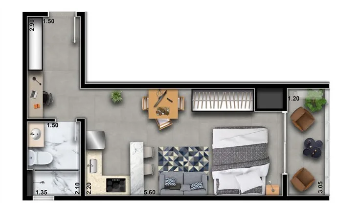 Planta do Station Park Vila Ema Studios em Vila Ema — studio de 31,38 m²