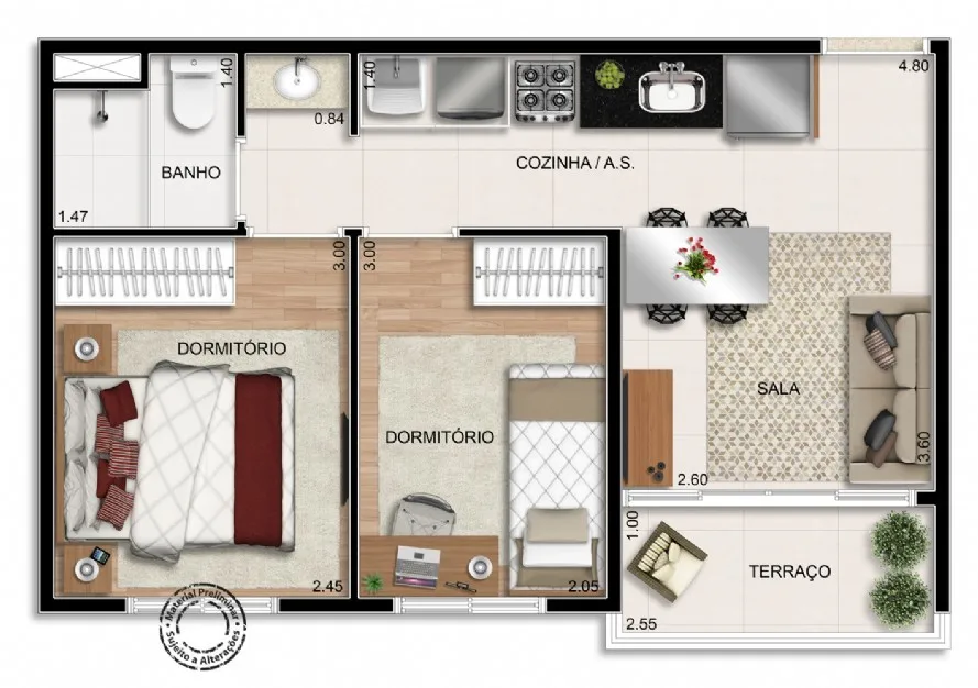 Planta do Station Residence em Jabaquara — 2 dorm. 37 m²