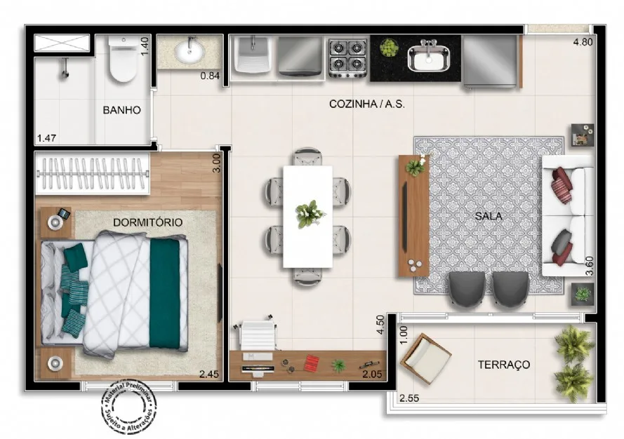 Planta do Station Residence em Jabaquara — 1 dorm. 37 m² opção