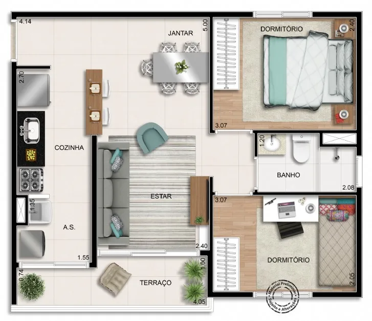 Planta do Station Residence em Jabaquara — 2 dorm. 48 m²