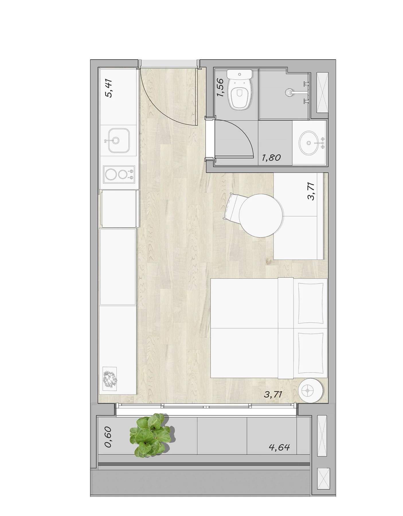 Planta do Stay Moema by Helbor em Moema — 1 dormitório – 27 m² Studio