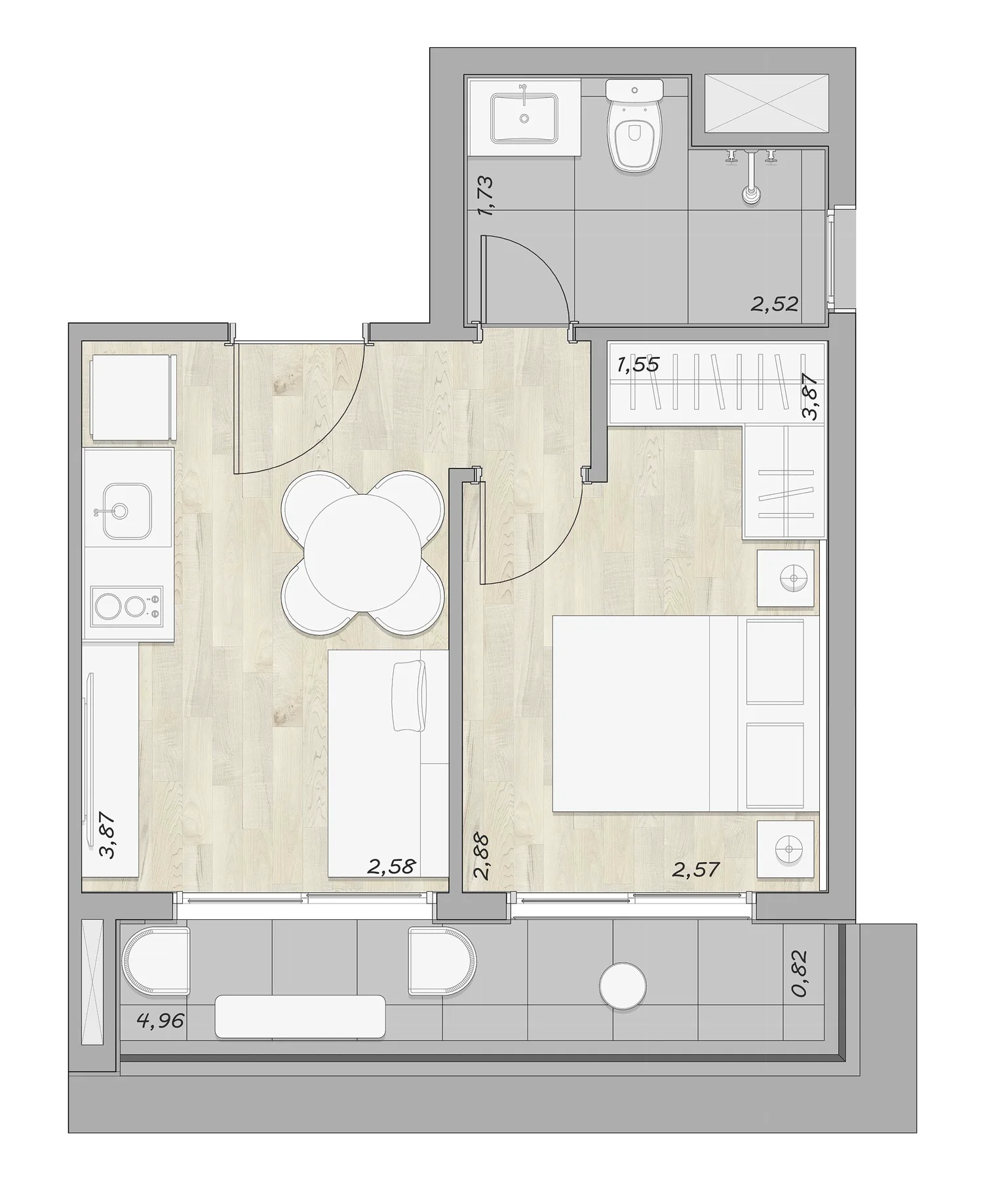 Planta do Stay Moema by Helbor em Moema — 1 dormitório – 40 m²