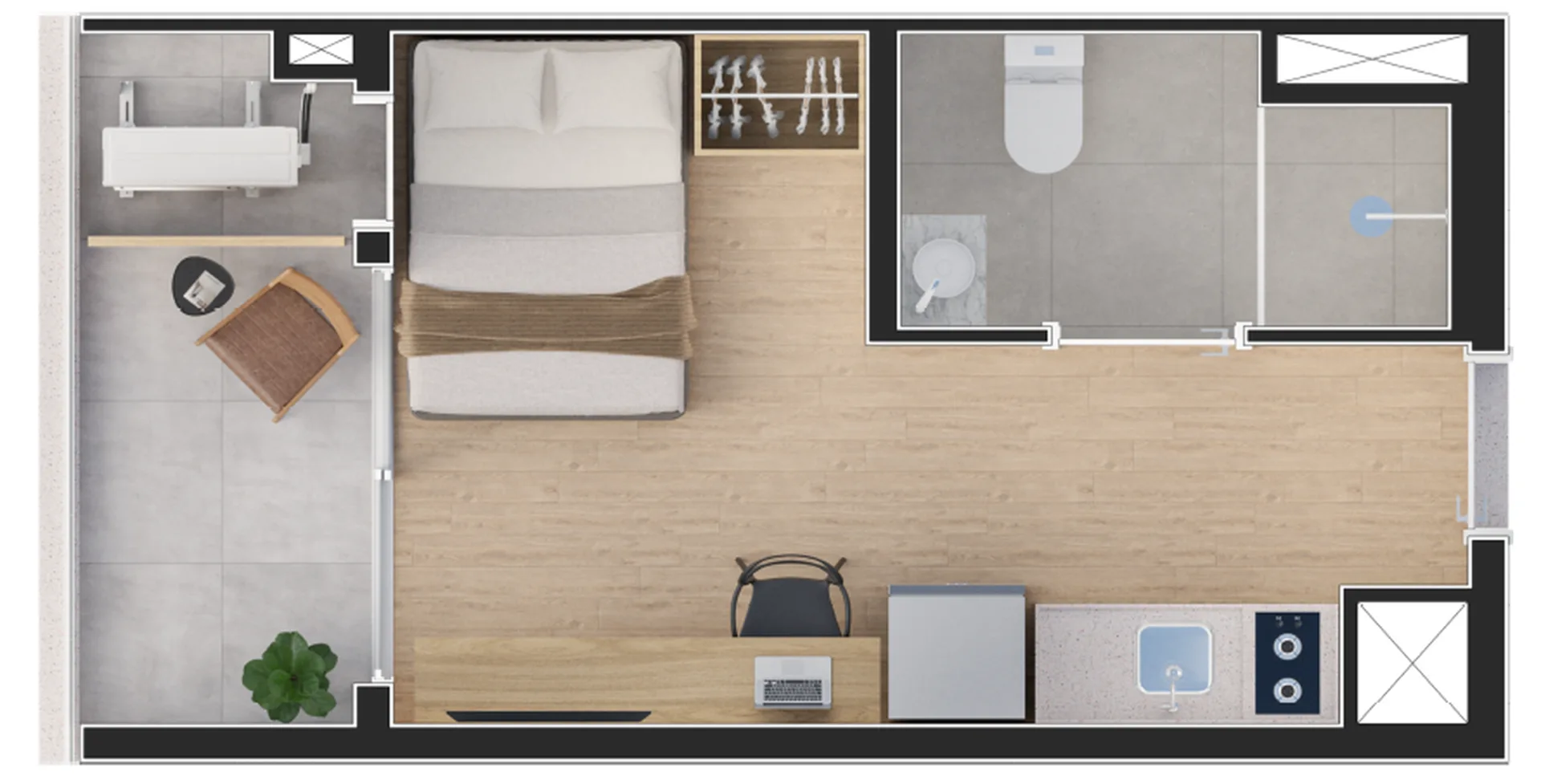 Planta do Studios 2191 Augusta em Jardim Paulista — 1 dormitório – 24 m² Studio
