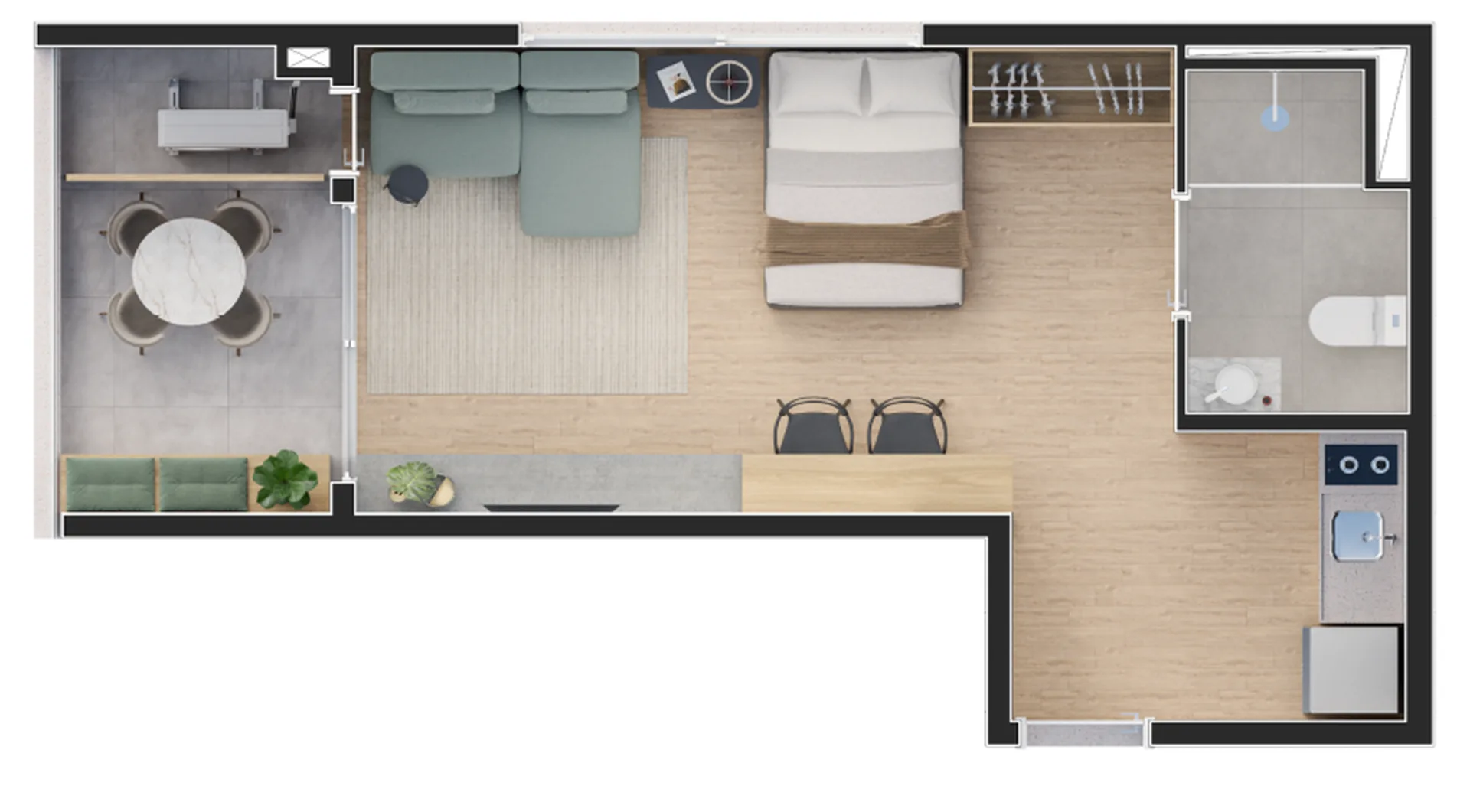 Planta do Studios 2191 Augusta em Jardim Paulista — 1 dormitório – 33 m² Studio