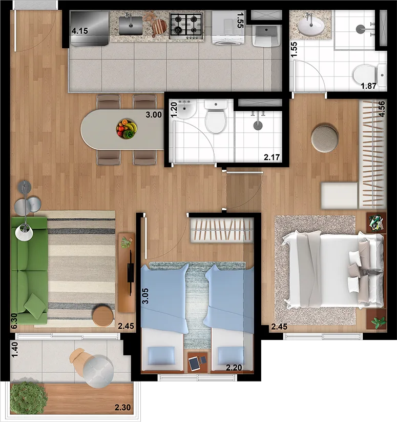 Planta do Supreme Jardim São Paulo em Jardim São Paulo — 2 dormitórios, 56 m²