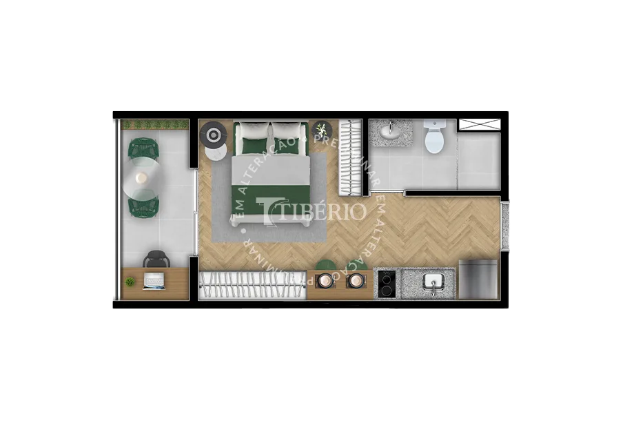 Planta do Supremo Parque da Mooca em Mooca — 1 dormitório – 24,69 m² Studio