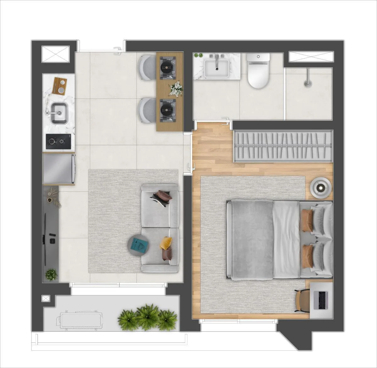 Planta do Sync Campo Belo em Campo Belo — 1 dormitório – 31,03 m²