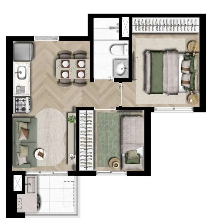Planta do Terranoá em Lapa — 2 dormitórios, 36 m²