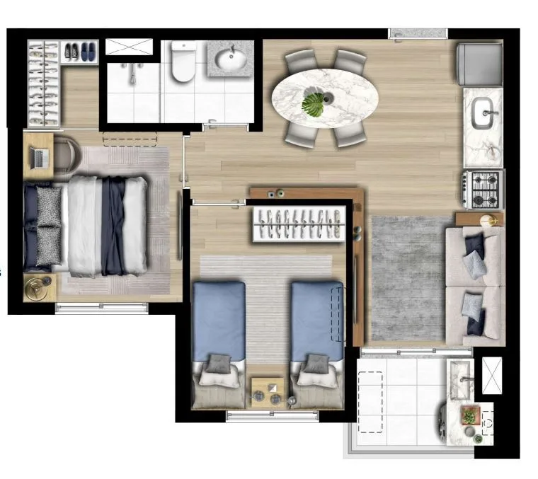 Planta do Terranoá em Lapa — 2 dormitórios, 41 m²