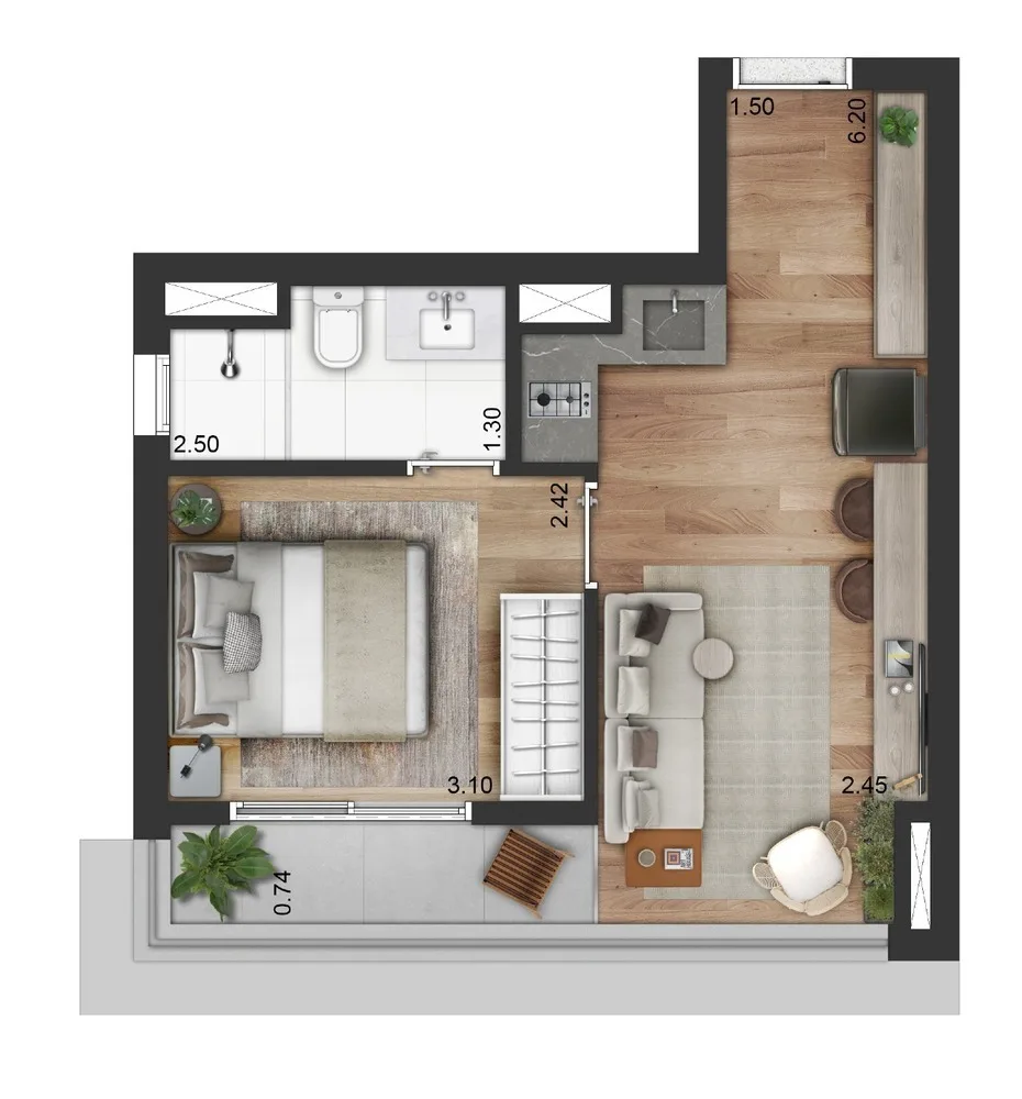 Planta do The Collection Ibirapuera em Vila Clementino — 1 dormitório, 33 m²