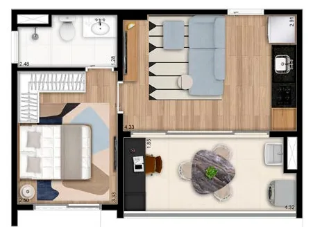 Planta do The Collection Moema em Moema — 37 m²