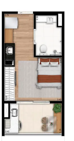 Planta do The Collection Moema em Moema — 1 dormitório – 26 m² Studio