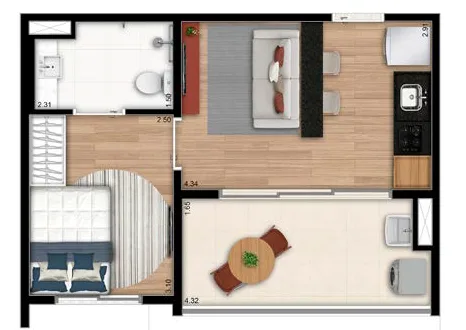 Planta do The Collection Moema em Moema — 1 dormitório – 37 m²