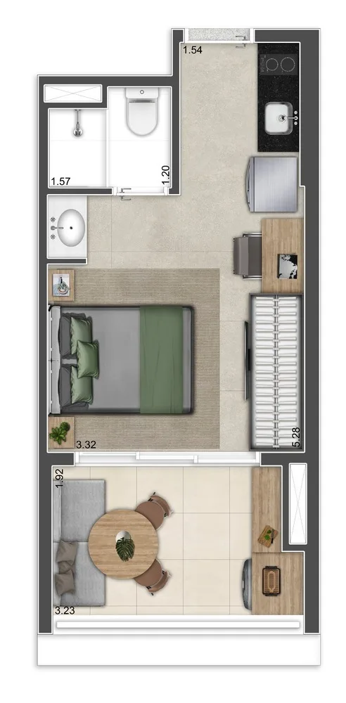 Planta do The Collection PUC em Perdizes — studio de 26 m²