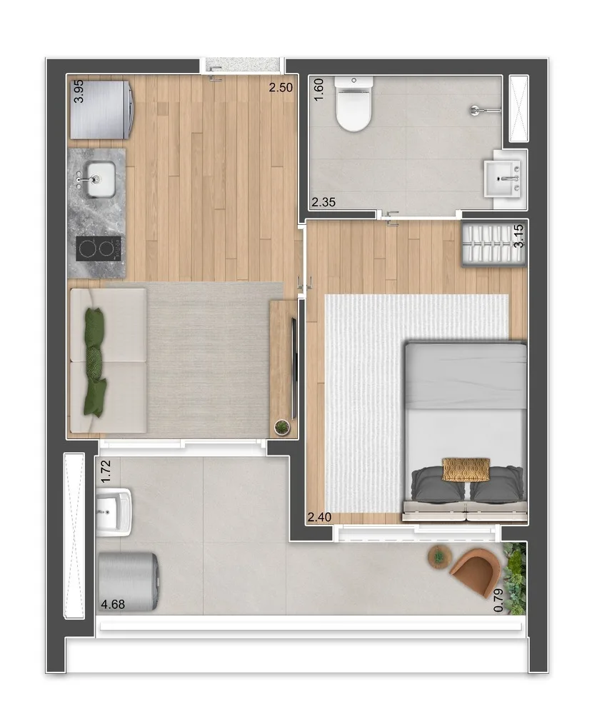 Planta do The Collection PUC em Perdizes — 1 dormitório, 33 m²