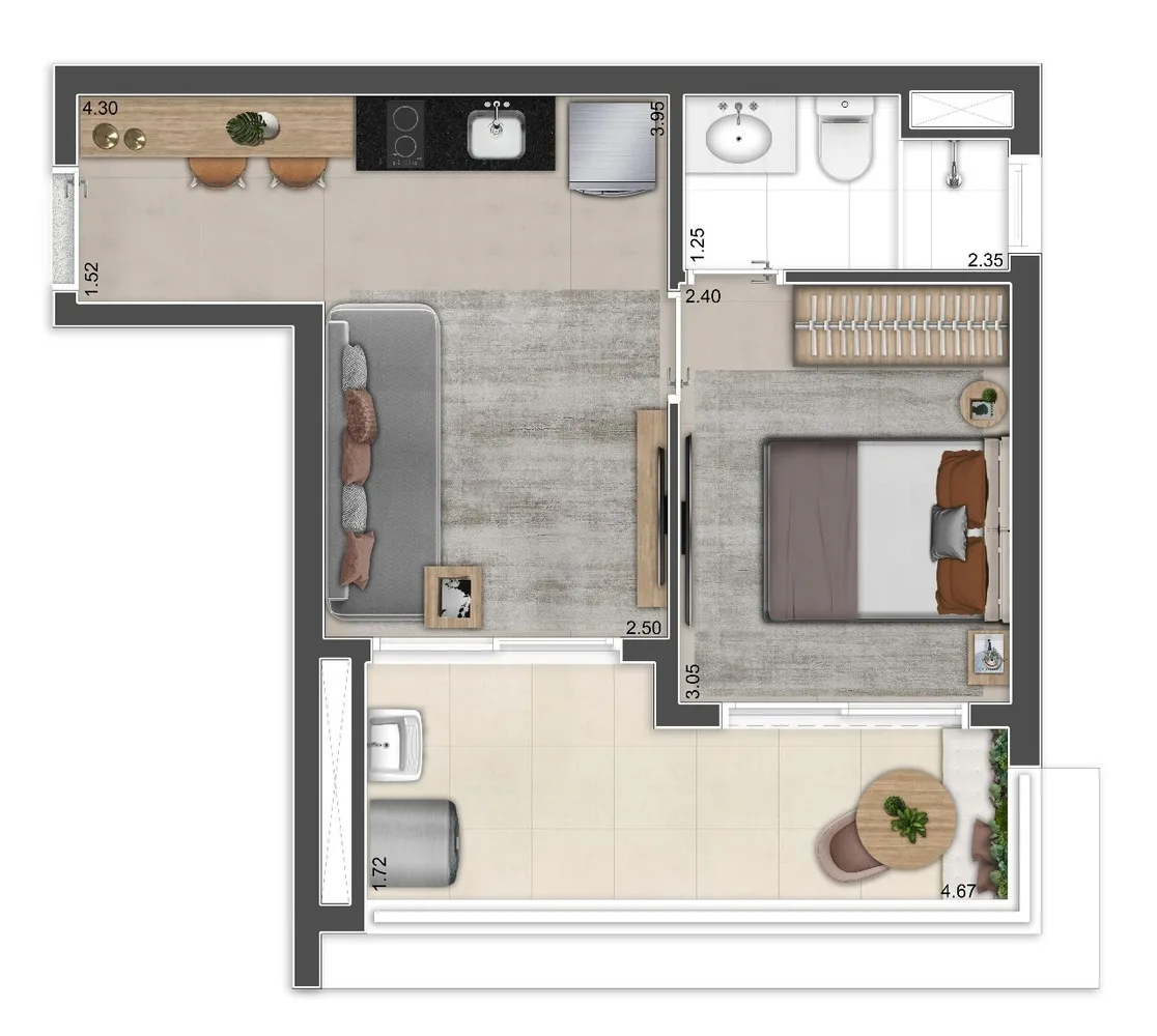 Planta do The Collection PUC em Perdizes — 1 dormitório, 36 m²