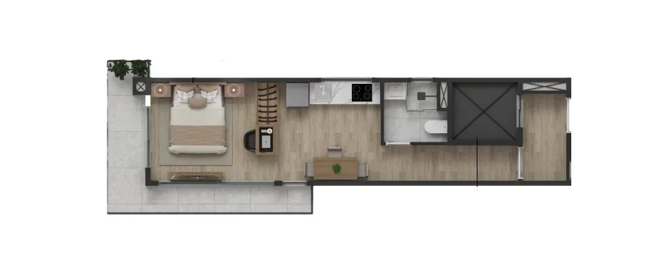 Planta do The Loft Paulo Spenciere em Consolação — studio de 37,28 m²