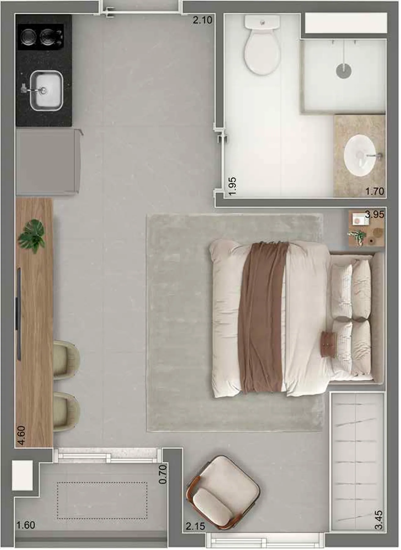 Planta do The Palace Apartments em Vila Mariana — 1 dormitório – 23,5 m² Studio