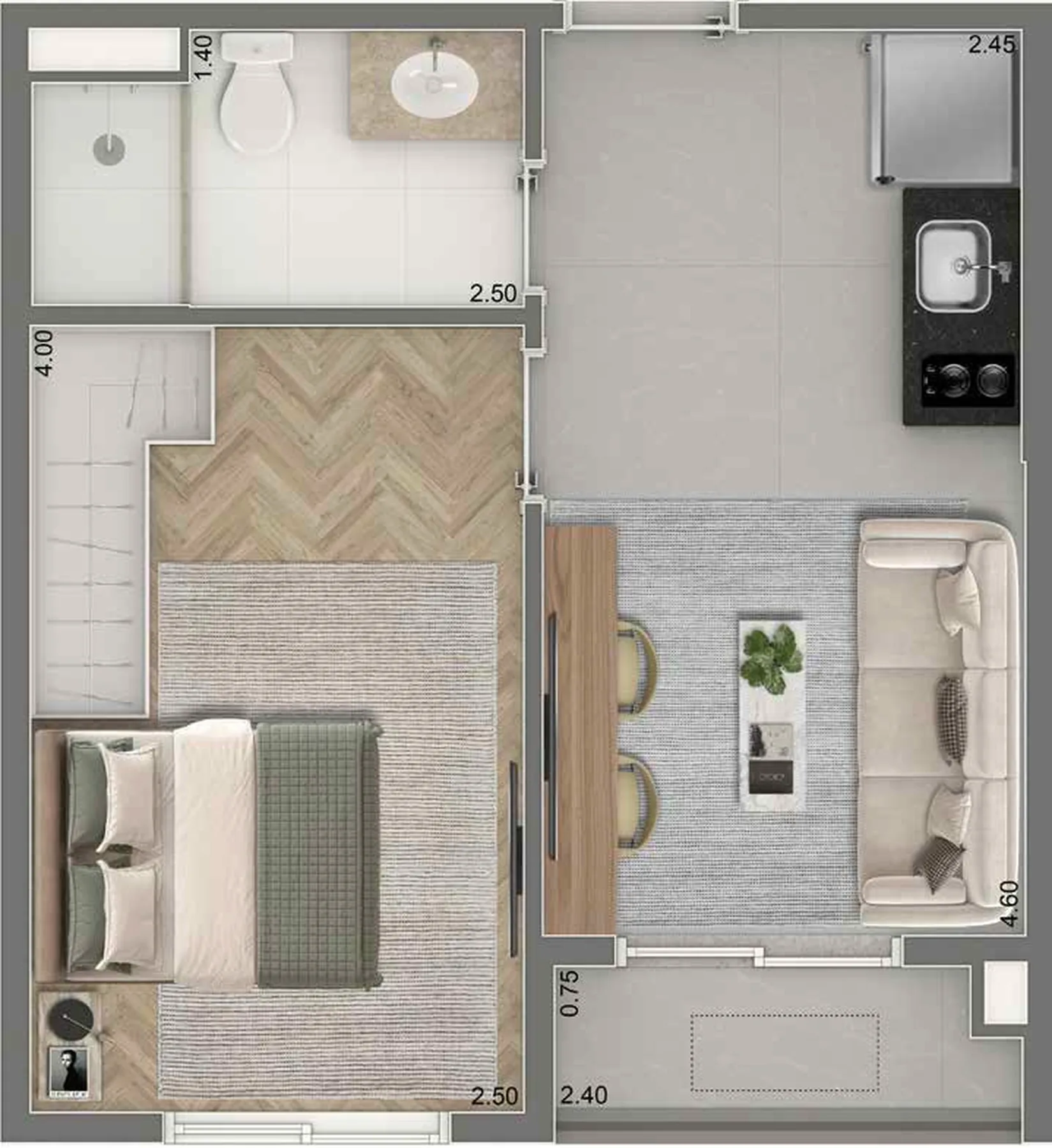 Planta do The Palace Apartments em Vila Mariana — 1 dormitório – 30,5 m²