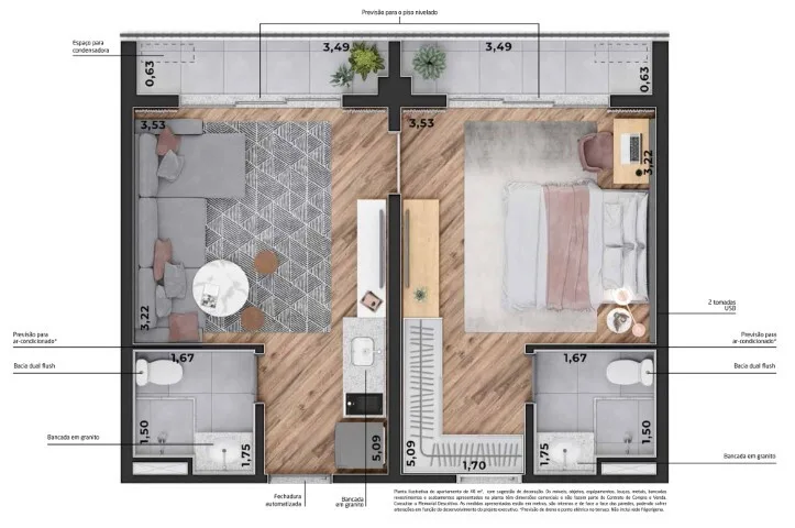 Planta do THINK Home Alameda Barros em Santa Cecília — 1 dormitório, 48 m² (opção)