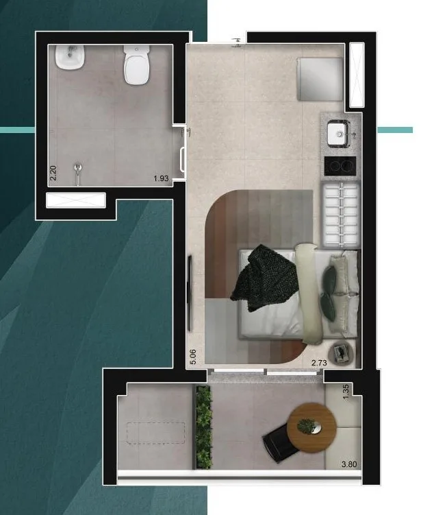 Planta do Tiê Aclimação em Aclimação — 1 dormitório – 28 m² Studio