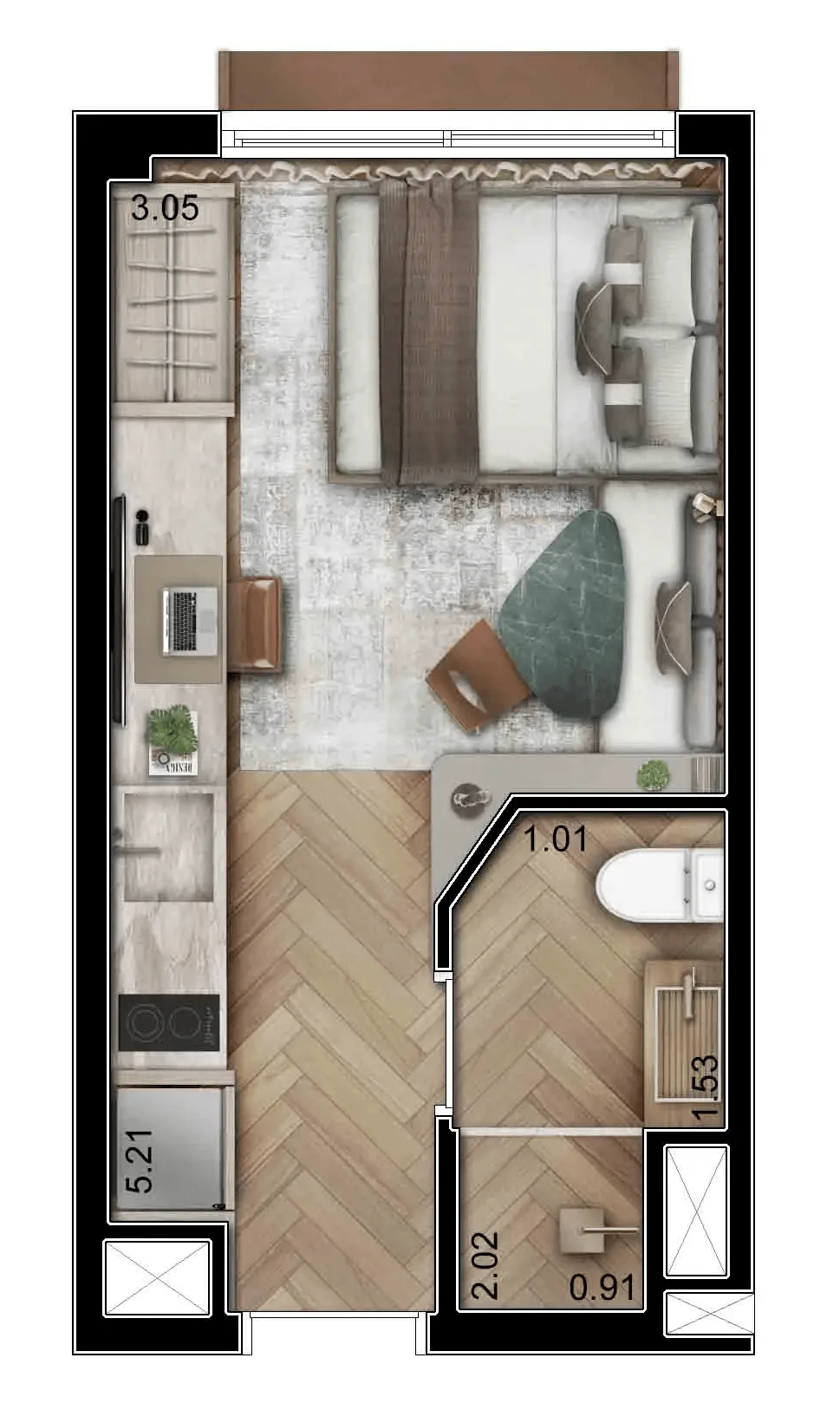 Planta do Tièl Vila Nova Conceição em Vila Nova Conceição — studio de 19 m²