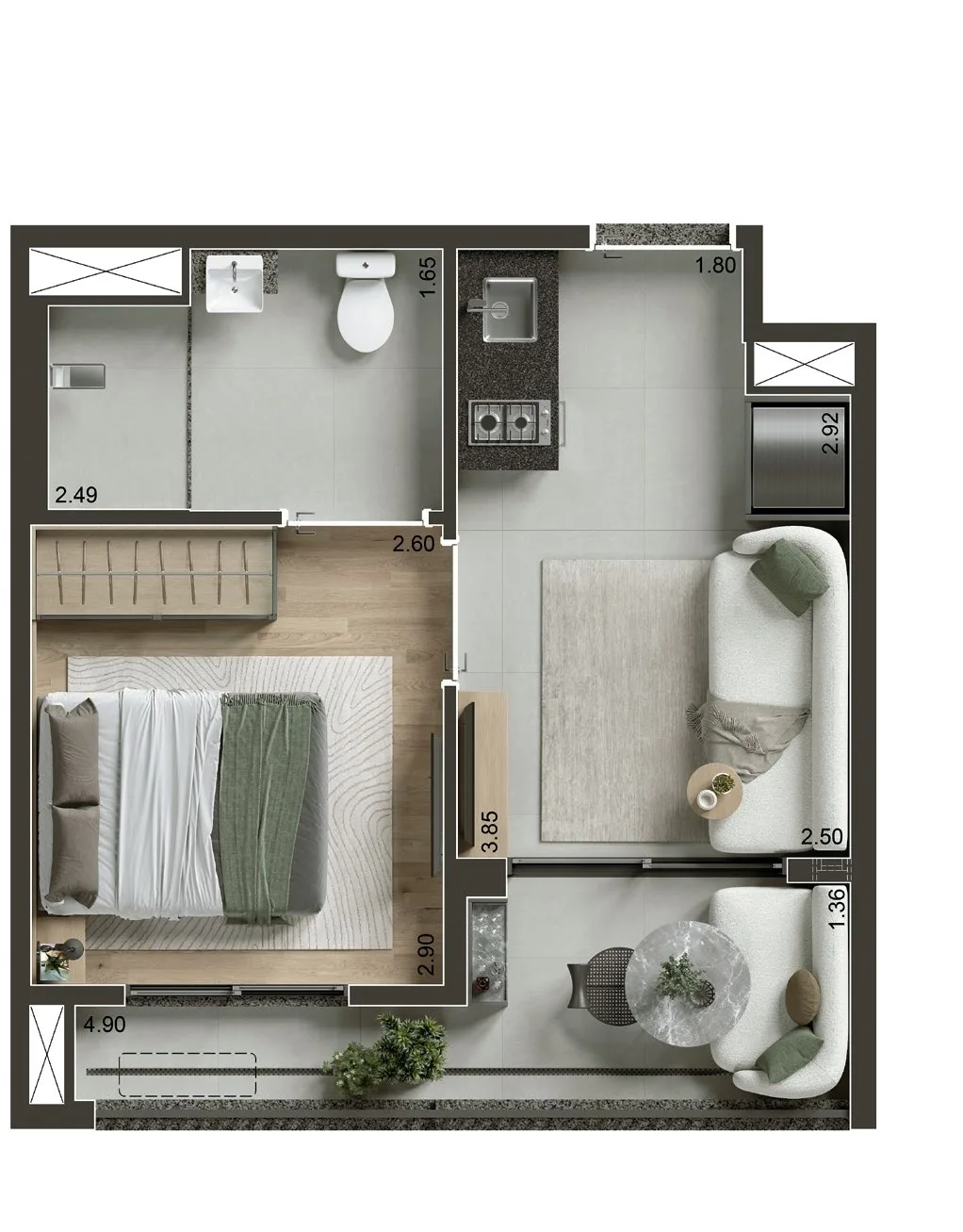 Planta do Today Alto da Boa Vista em Alto da Boa Vista — 1 dormitório – 29 m²