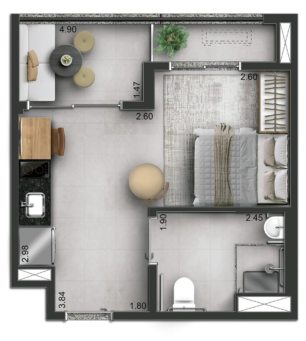 Planta do Today Campo Belo em Campo Belo — 1 dormitório – 30 m² Studio