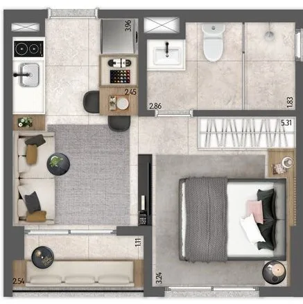 Planta do Today Joaquim Távora em Vila Mariana — 1 dormitório – 27,66 m² Studio