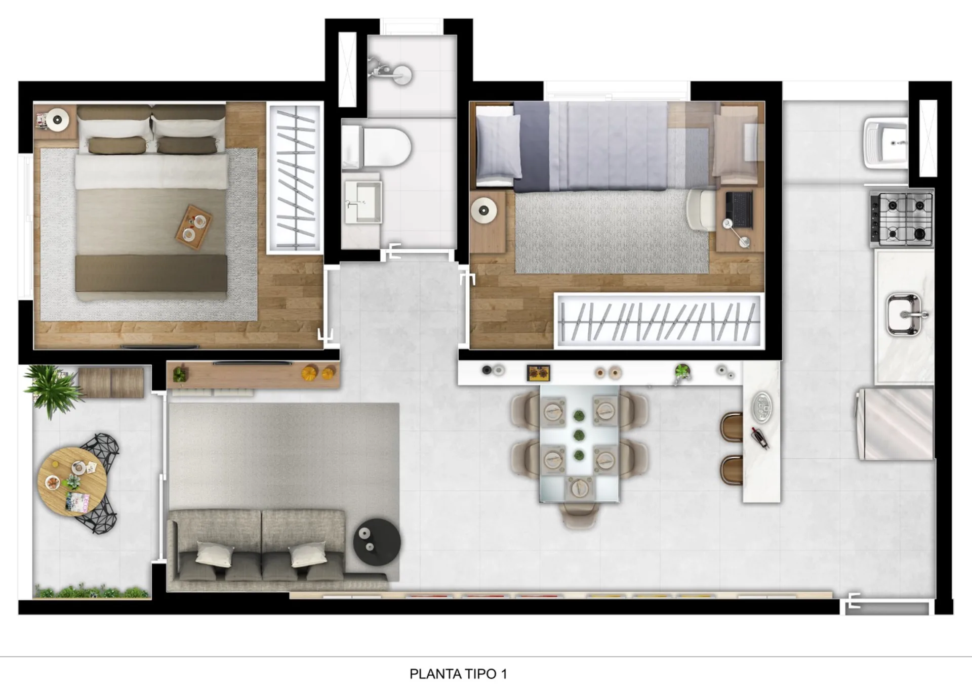 Planta do Tons do Brás em Brás — 2 dormitórios – 44 m²