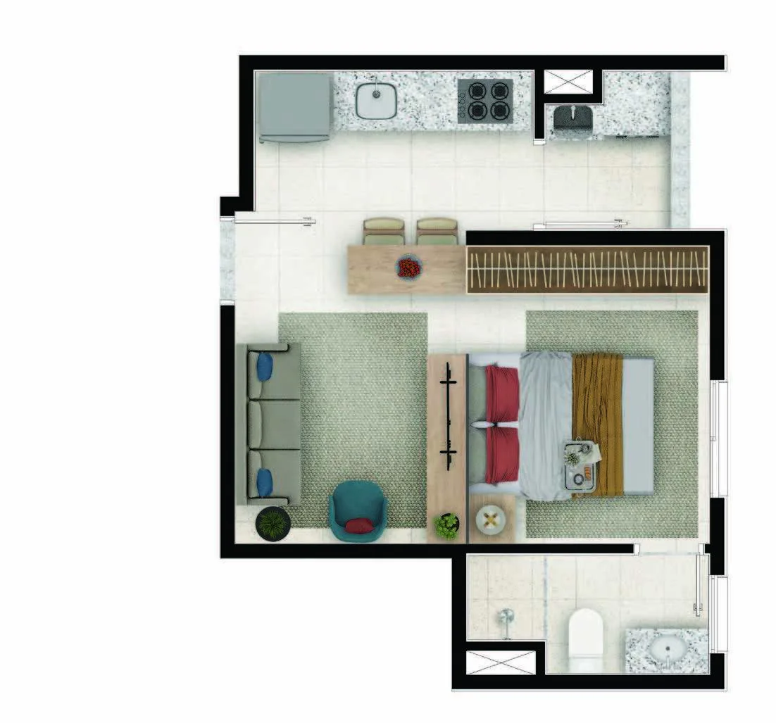Planta do Top Campo Limpo Fase 2 em Campo Limpo — studio de 28,21 m²