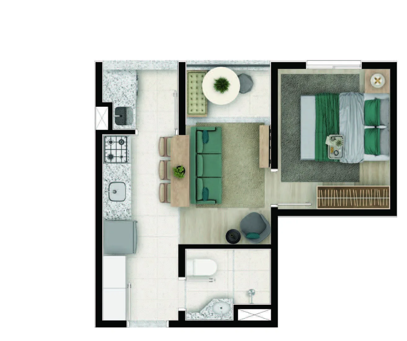 Planta do Top Campo Limpo Fase 2 em Campo Limpo — 1 dormitório, 29,24 m²