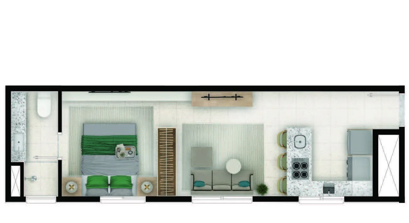 Planta do Top Campo Limpo Fase 2 em Campo Limpo — studio de 29,89 m²
