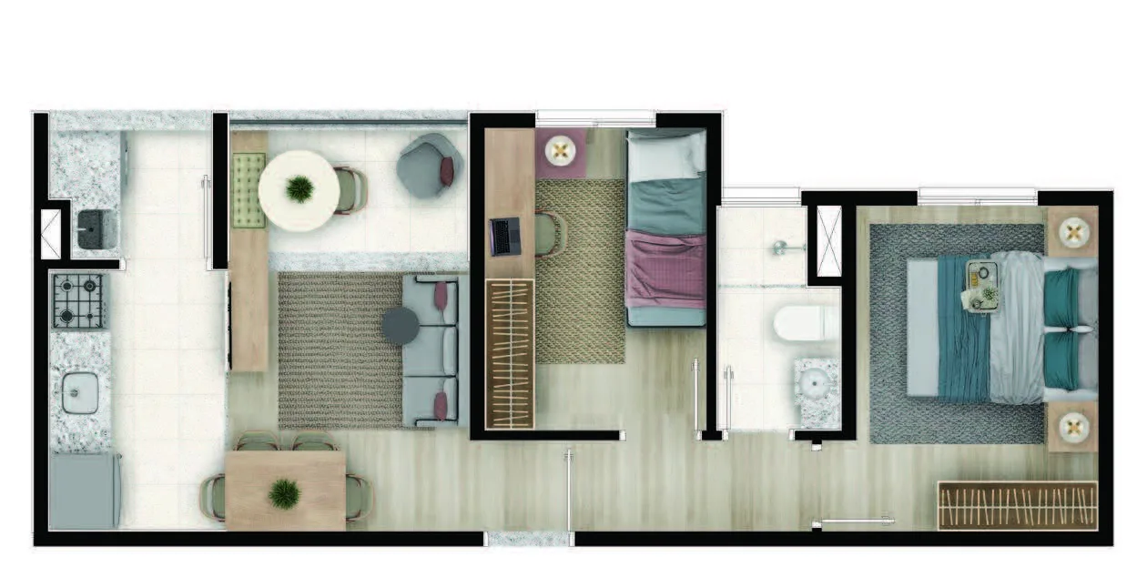 Planta do Top Campo Limpo Fase 2 em Campo Limpo — 2 dormitórios, 42,46 m²