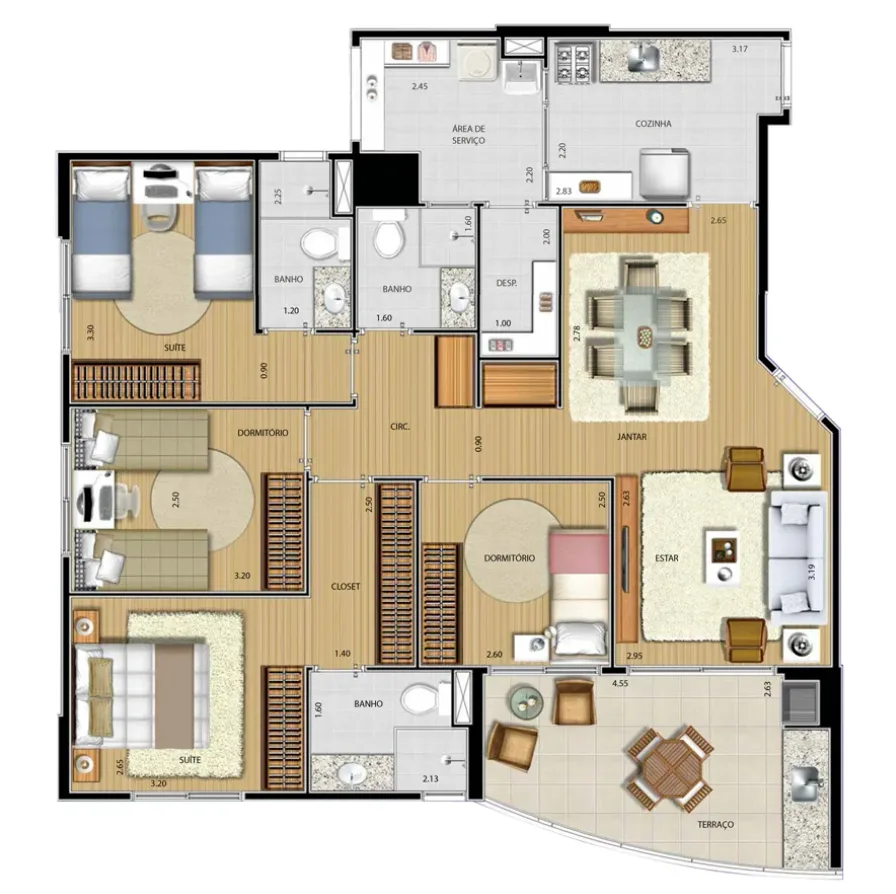 Planta do Topázio Tropical em Saúde — 4 dormitórios, 108 m²