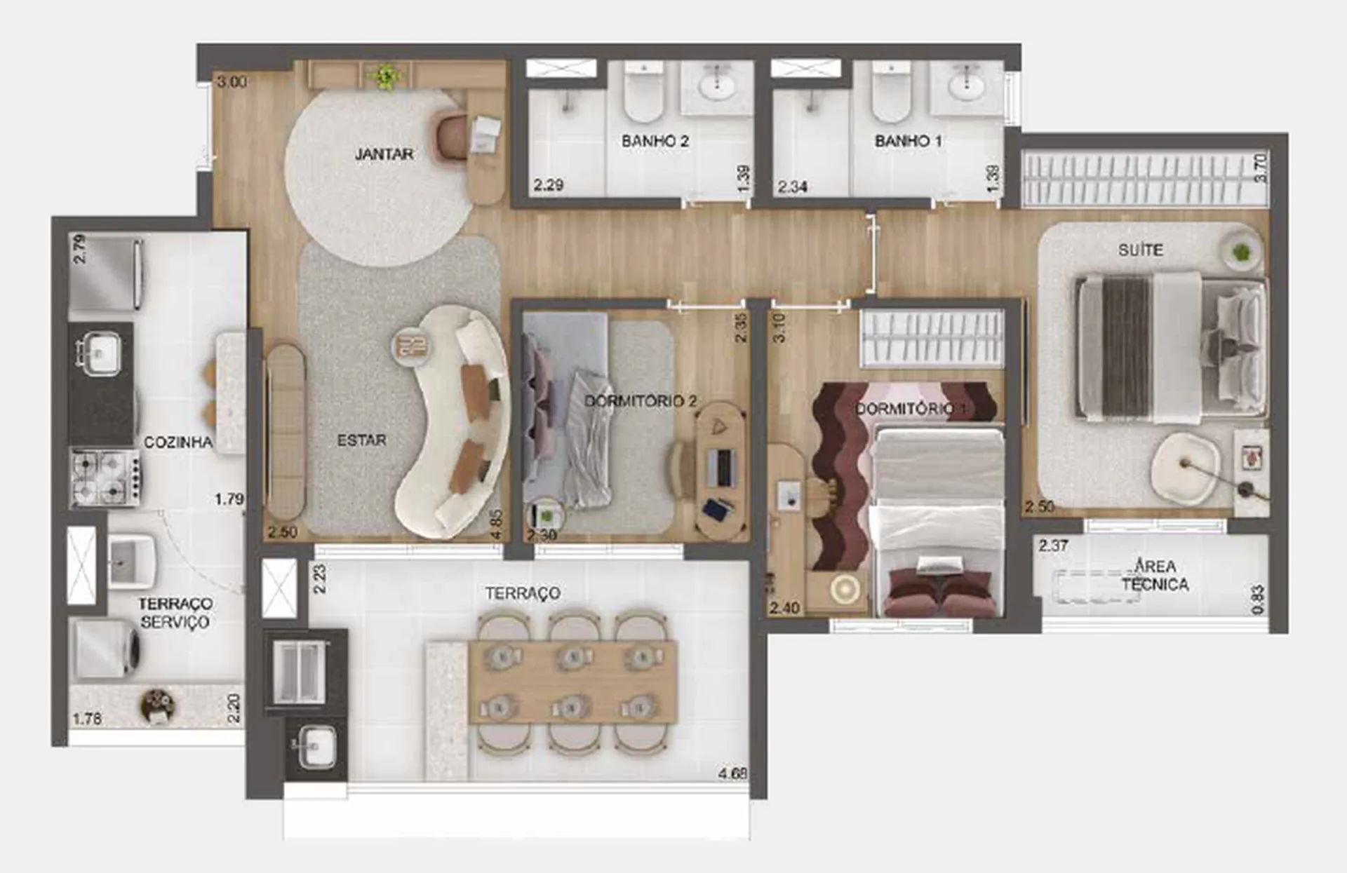 Planta do Torino Mooca Città em Mooca — 3 dormitórios – 79 m²