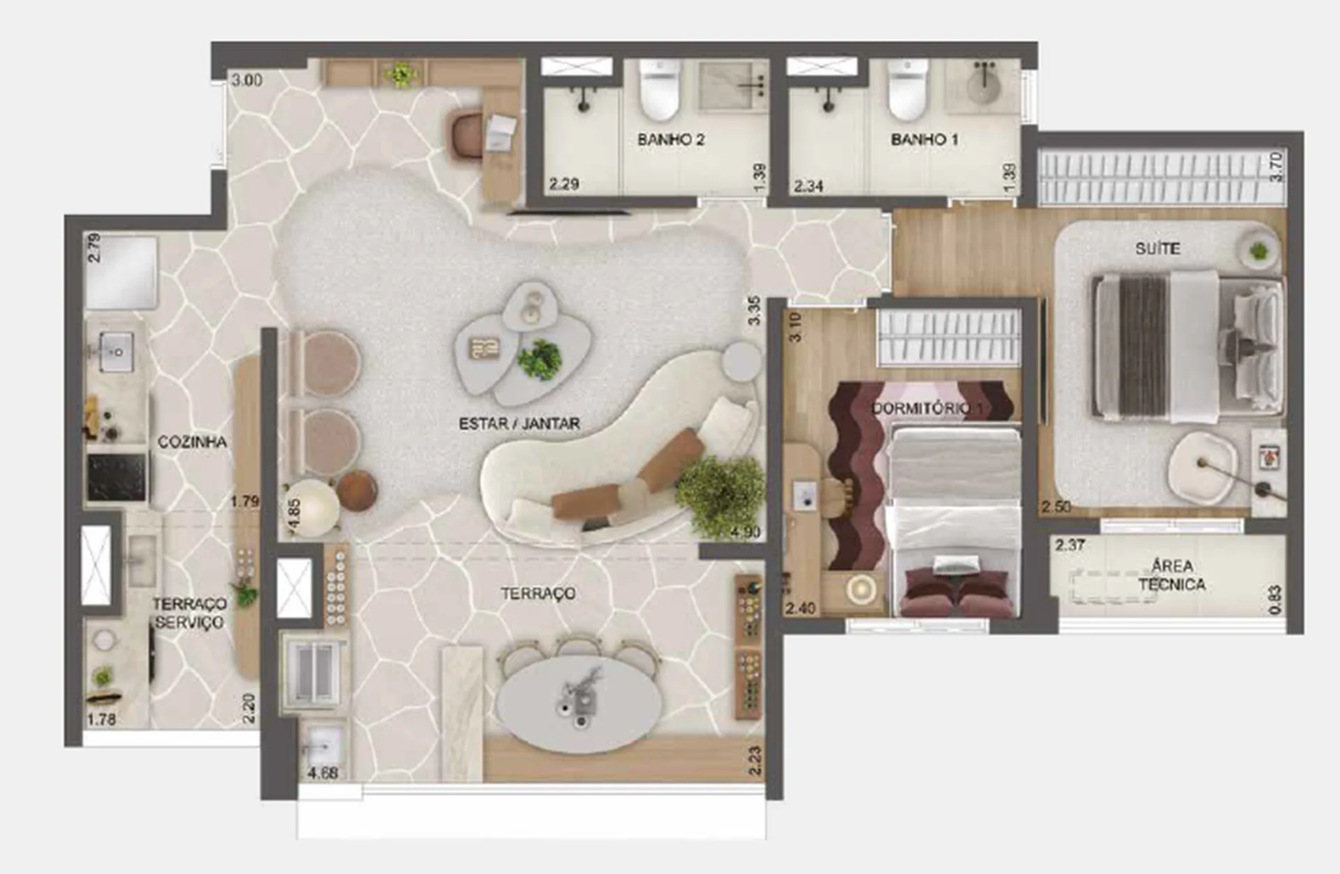 Planta do Torino Mooca Città em Mooca — 2 dormitórios – 79 m²