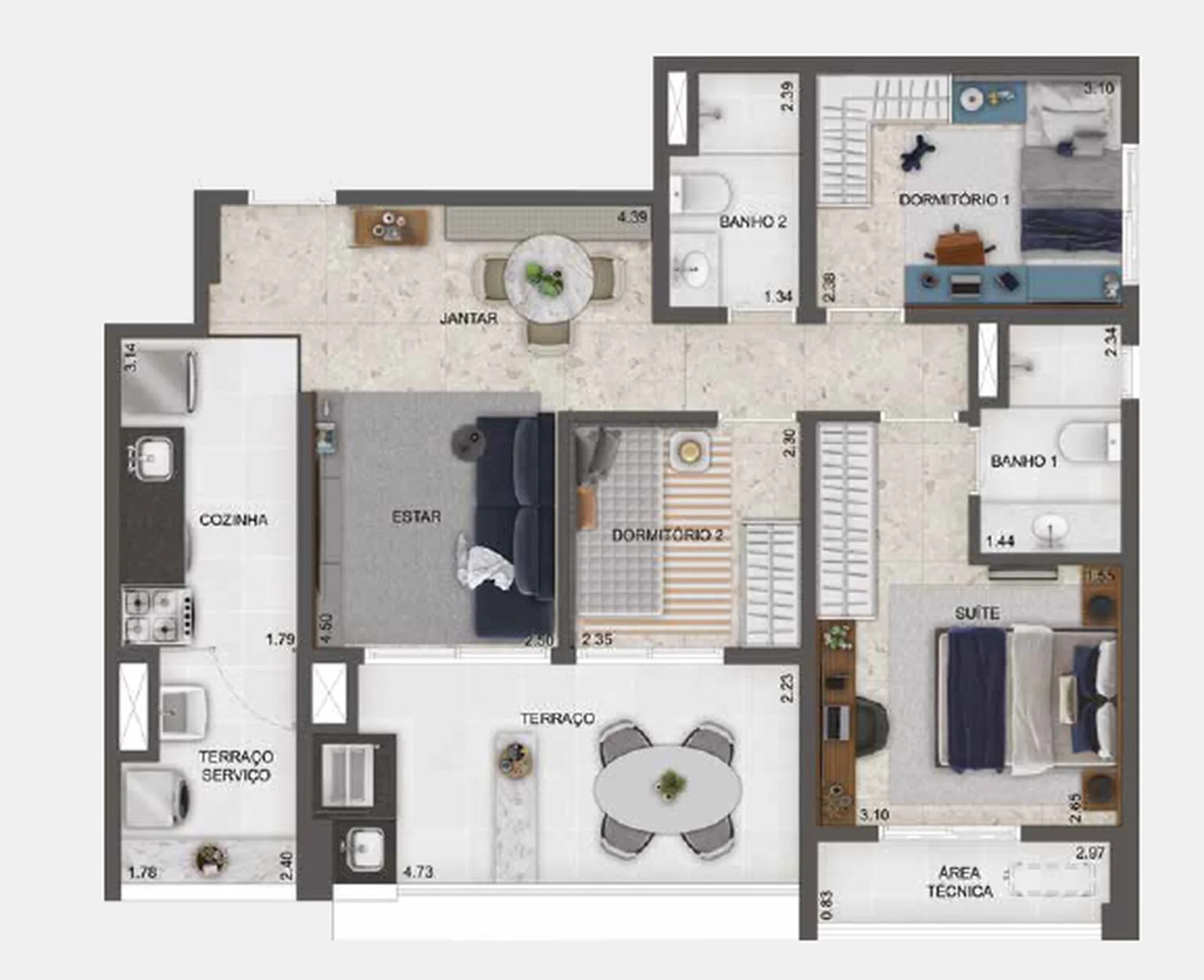 Planta do Torino Mooca Città em Mooca — 3 dormitórios – 82 m²