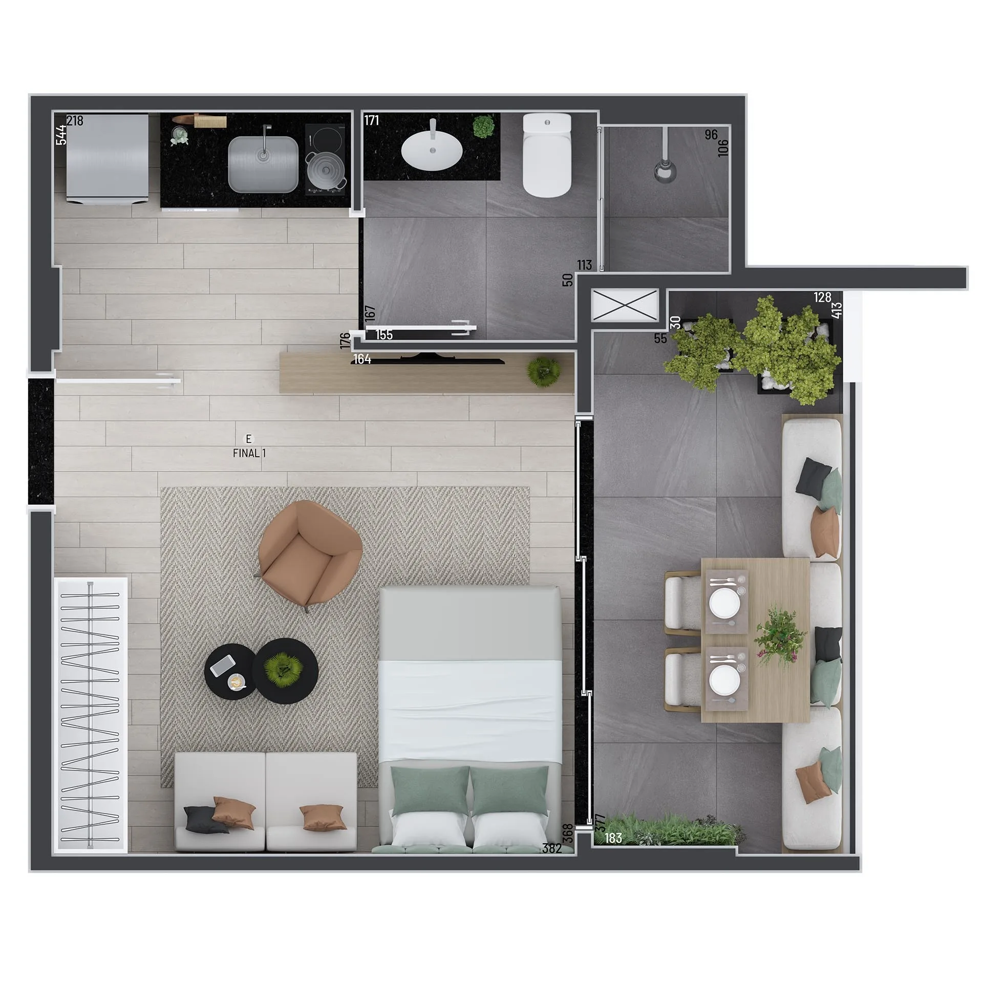 Planta do Trend Vila Madalena em Vila Madalena — 1 dormitório – 32,88 m² Studio