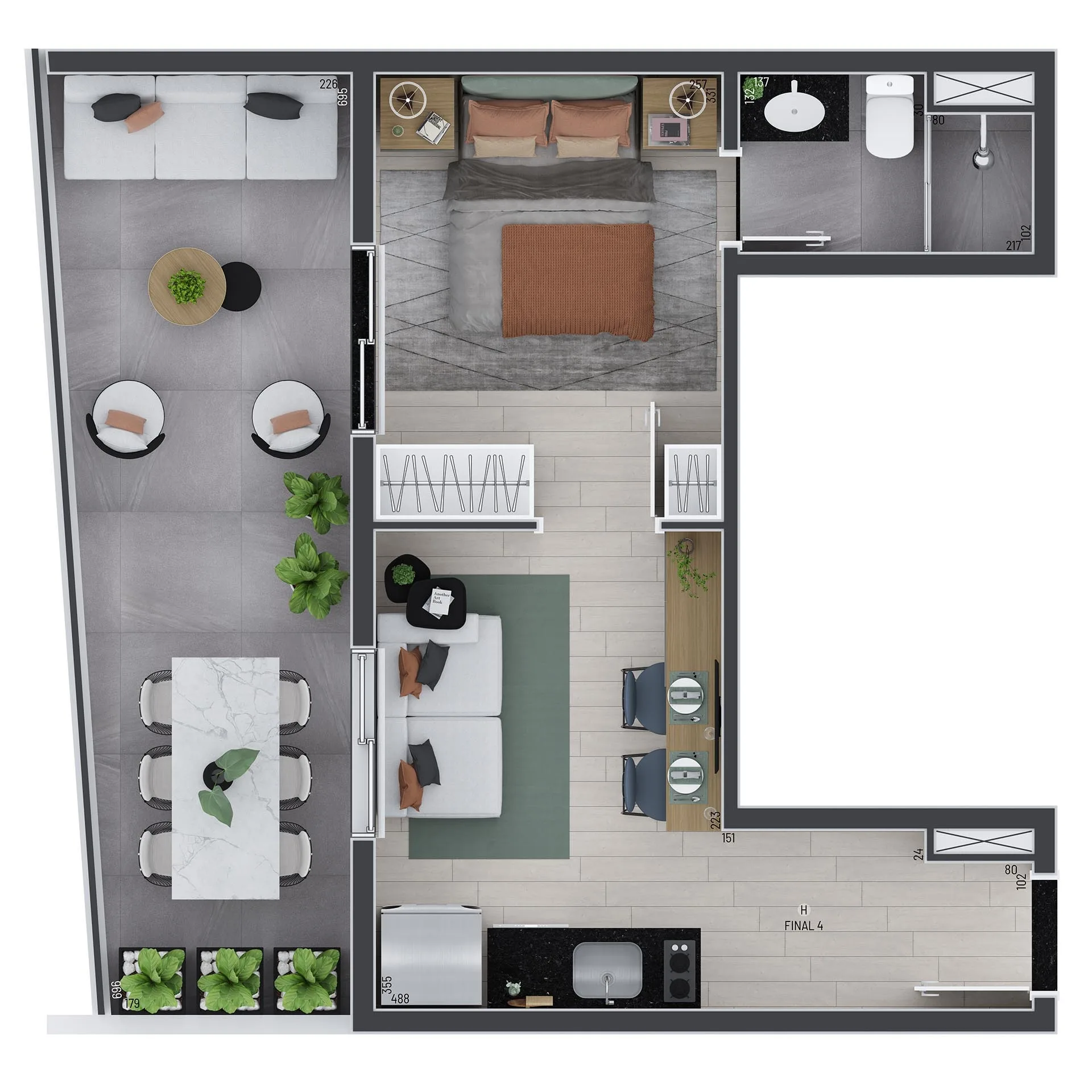 Planta do Trend Vila Madalena em Vila Madalena — 1 dormitório – 43,5 m² Garden