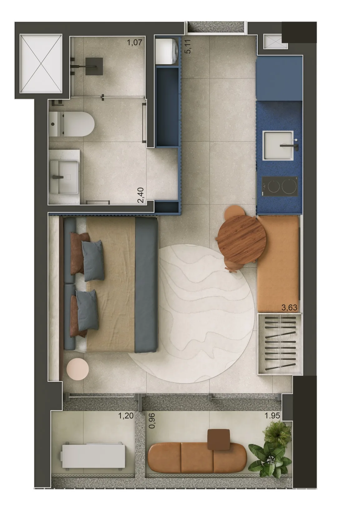 Planta do Uapé Higienópolis Studios em Higienópolis — studio de 25 m²