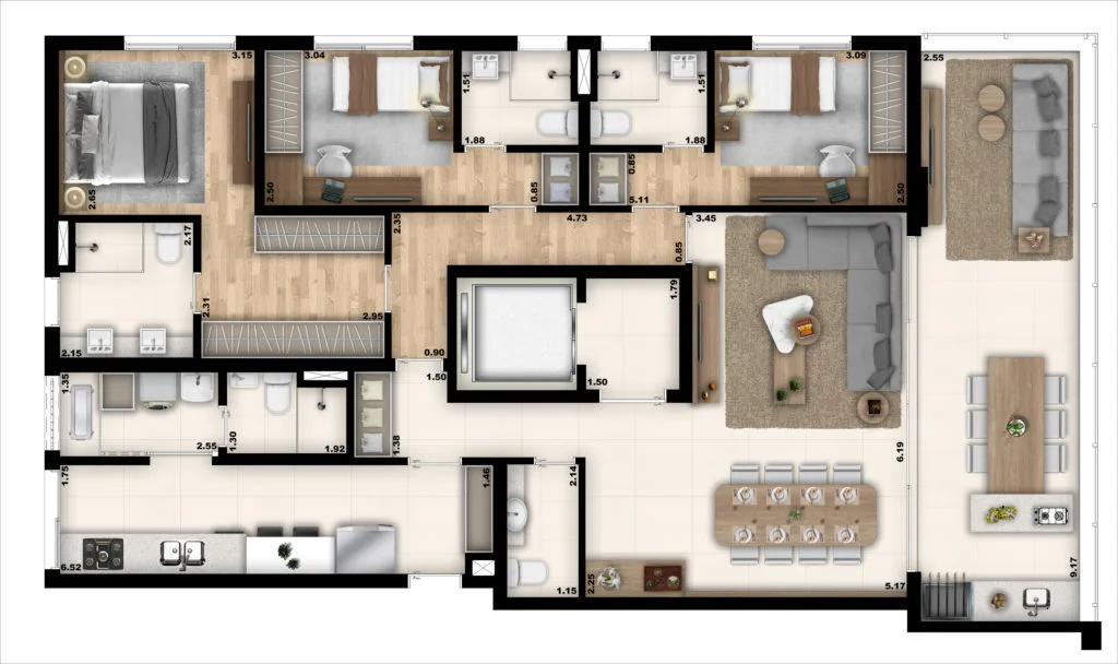 Planta do UNICCO em Vila Romana — 3 dormitórios – 151 m²