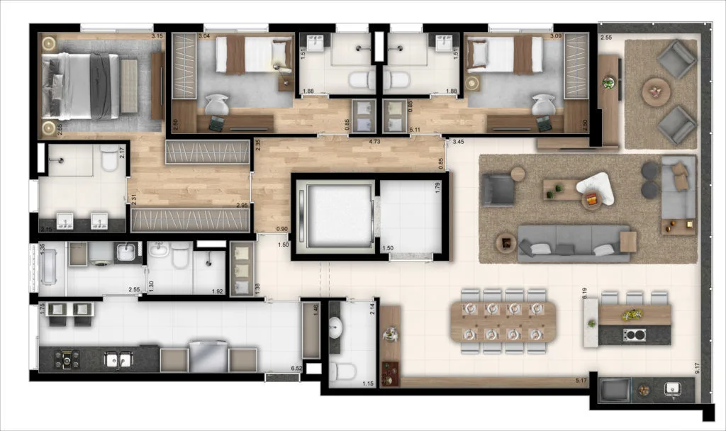 Planta do UNICCO em Vila Romana — 3 dormitórios – 151 m²